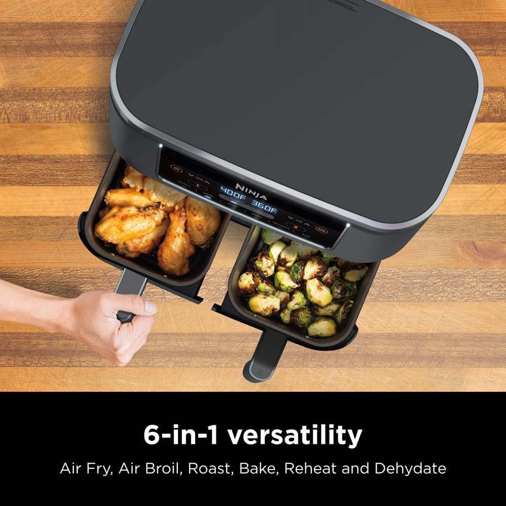 Dual Basket Air Fryer – 8QT, 6-in-1 with Smart Finish