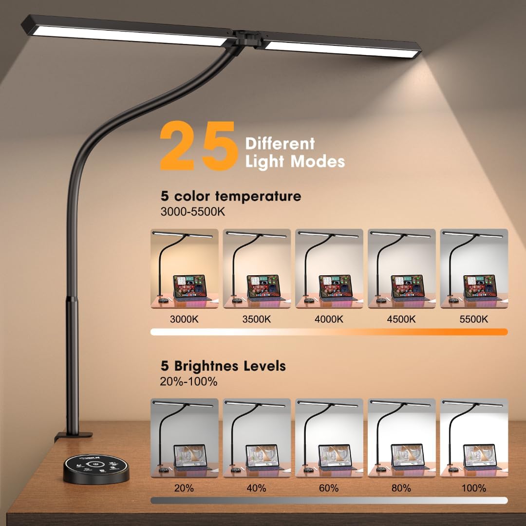 Architect Desk Lamp – Dual Monitor Light, Clamp Mount, 24W
