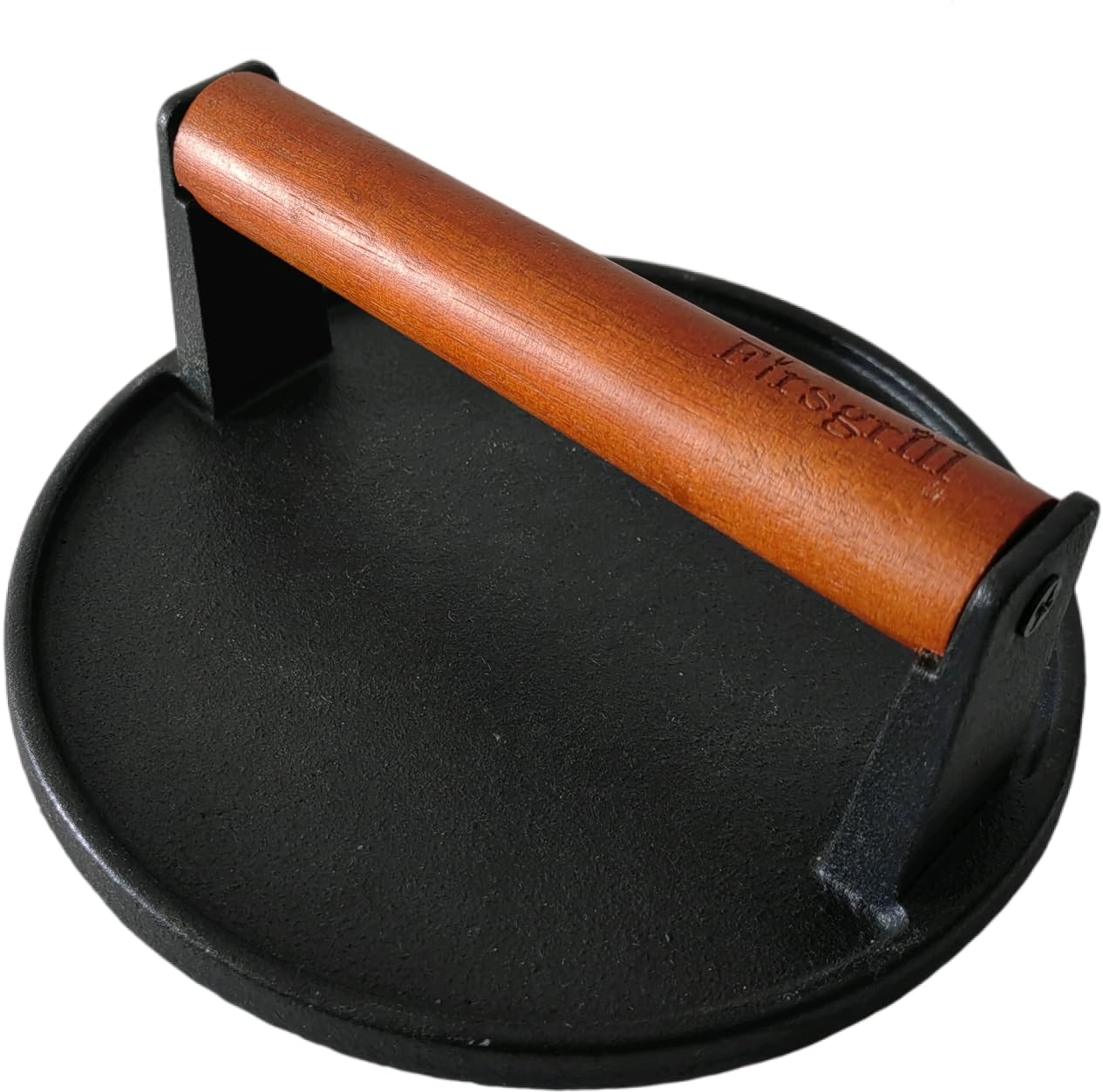 Cast Iron Burger Press – 7" Round, Wooden Handle