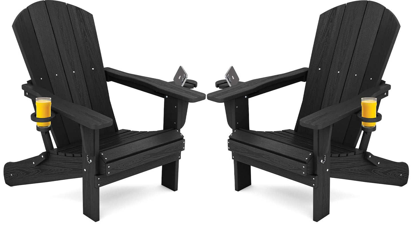 Folding Adirondack Chair – Weatherproof HDPE, Wood-Look