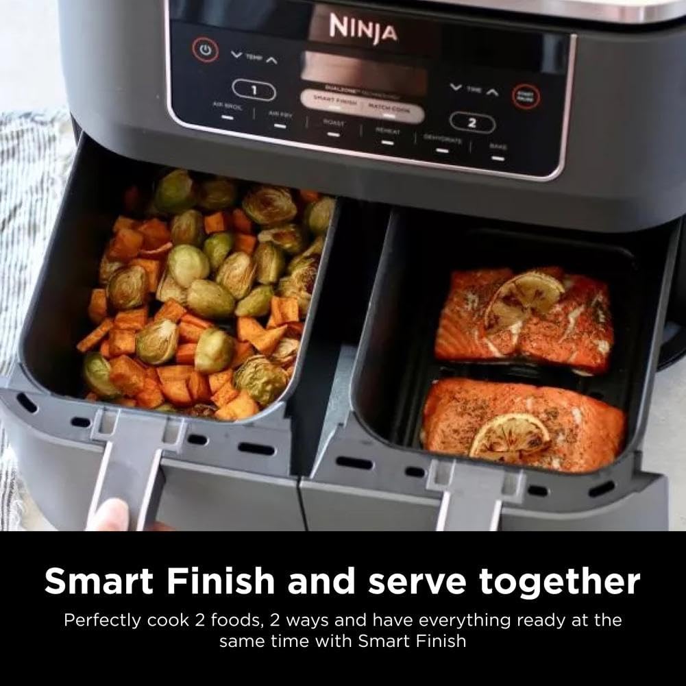 Dual Basket Air Fryer – 8QT, 6-in-1 with Smart Finish