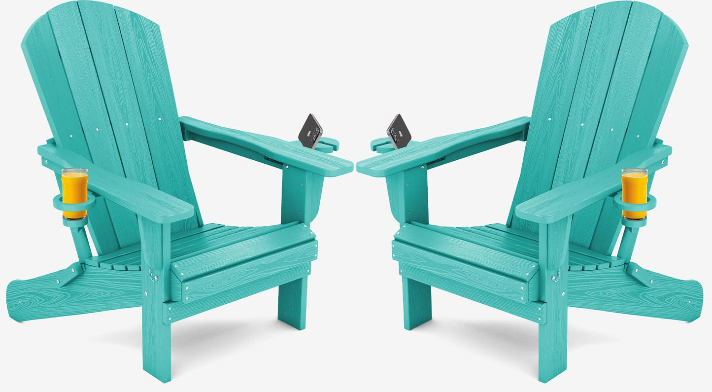 Folding Adirondack Chair – Weatherproof HDPE, Wood-Look