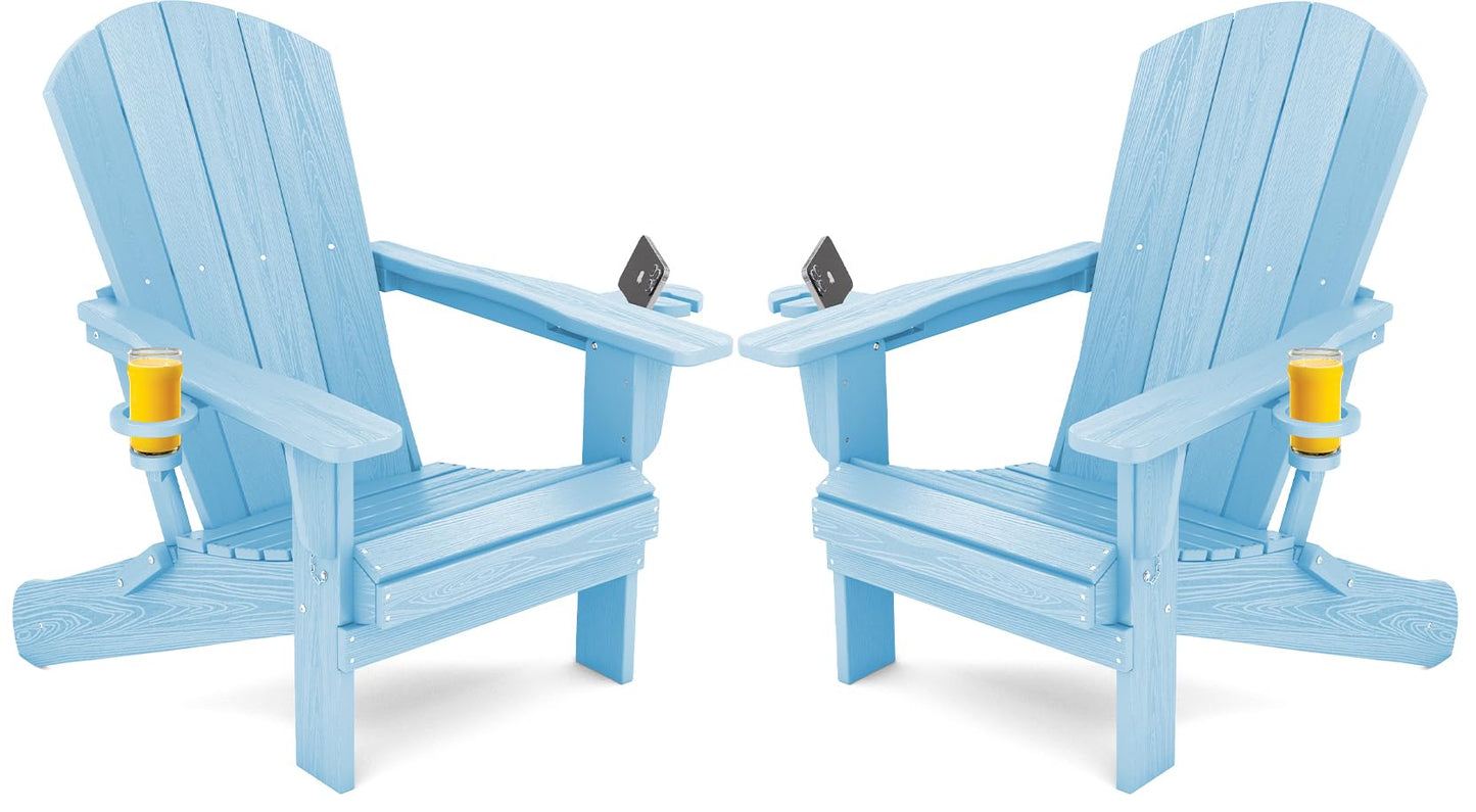 Folding Adirondack Chair – Weatherproof HDPE, Wood-Look