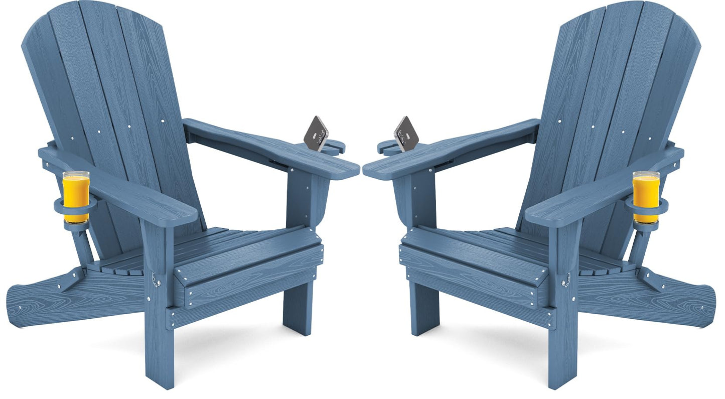 Folding Adirondack Chair – Weatherproof HDPE, Wood-Look