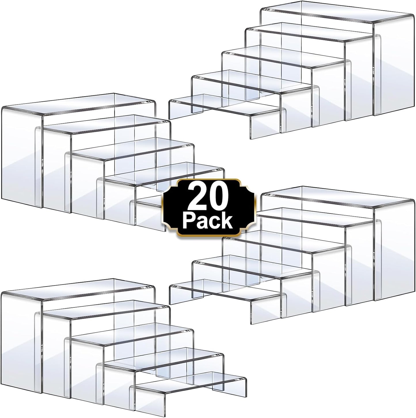 Acrylic Display Risers – 20PCS Clear Stand Set for Decor & Showcase