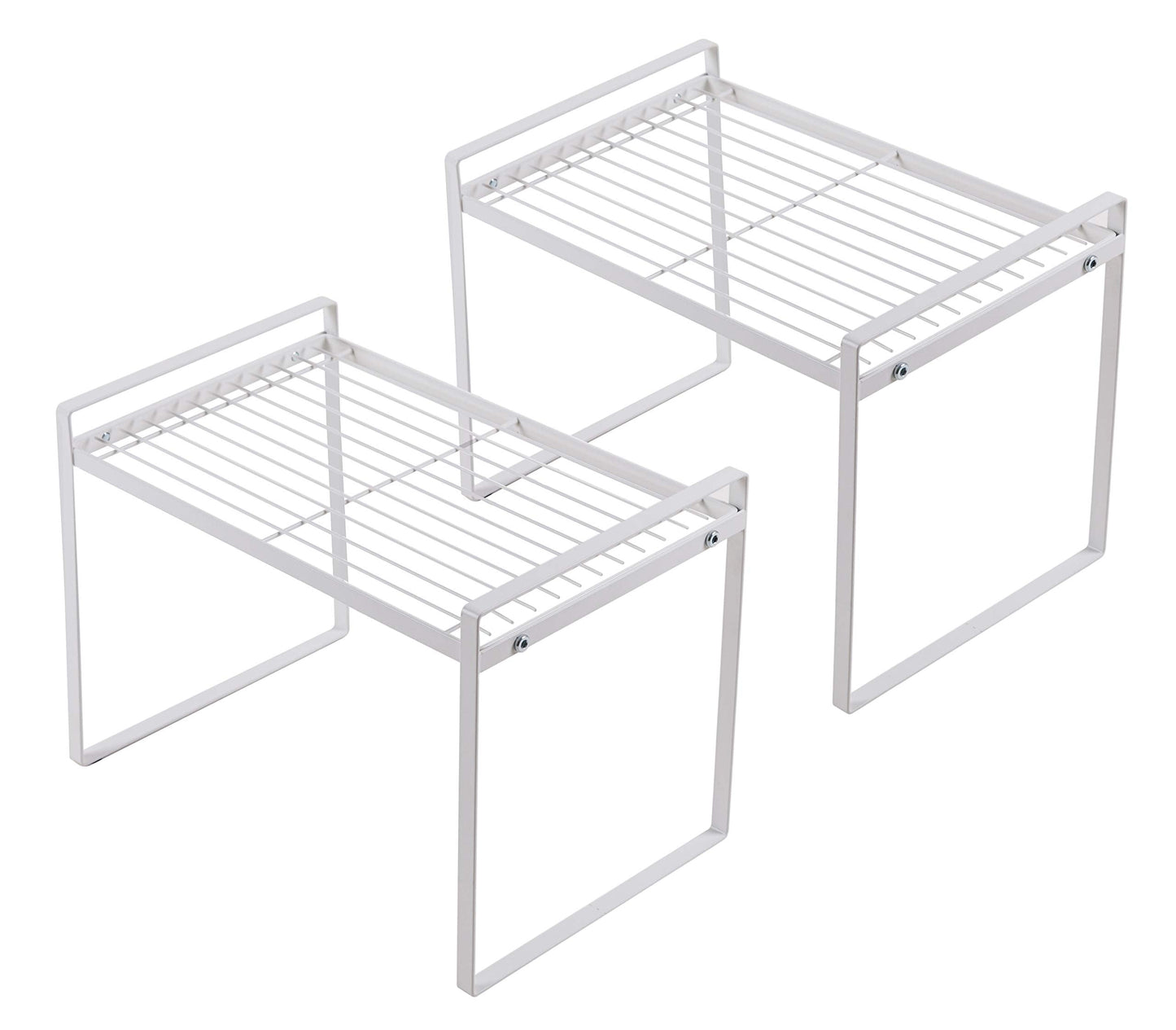 Stackable Shelf Organizers – 2-Pack Cabinet Counter Racks, White