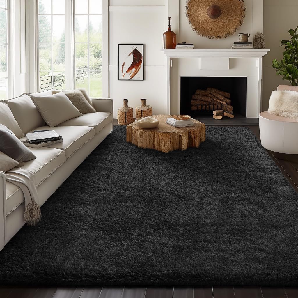 Fluffy Shag Rug – 4x6 Grey Carpet for Bedroom, Living Room, Dorm