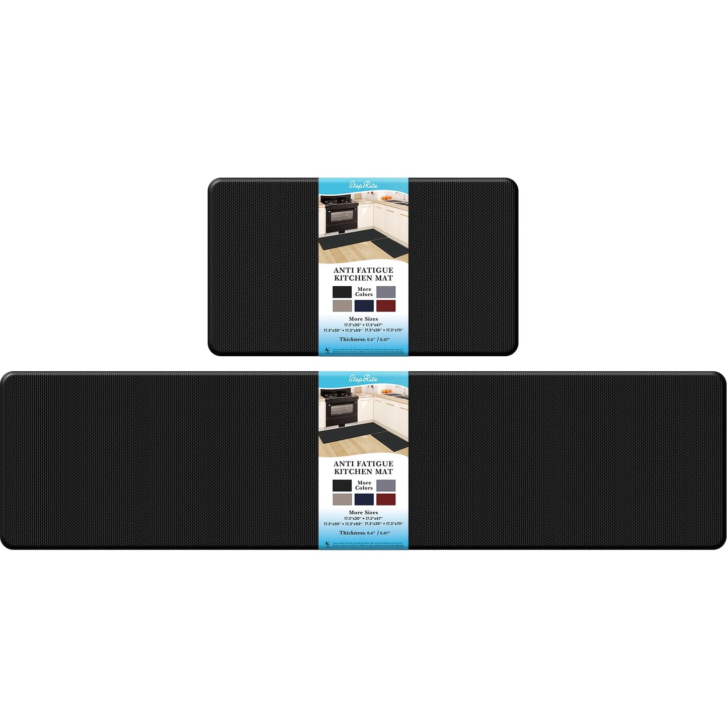 Kitchen Mats – 2PCS Anti-Fatigue Cushioned Rugs for Floor, Black