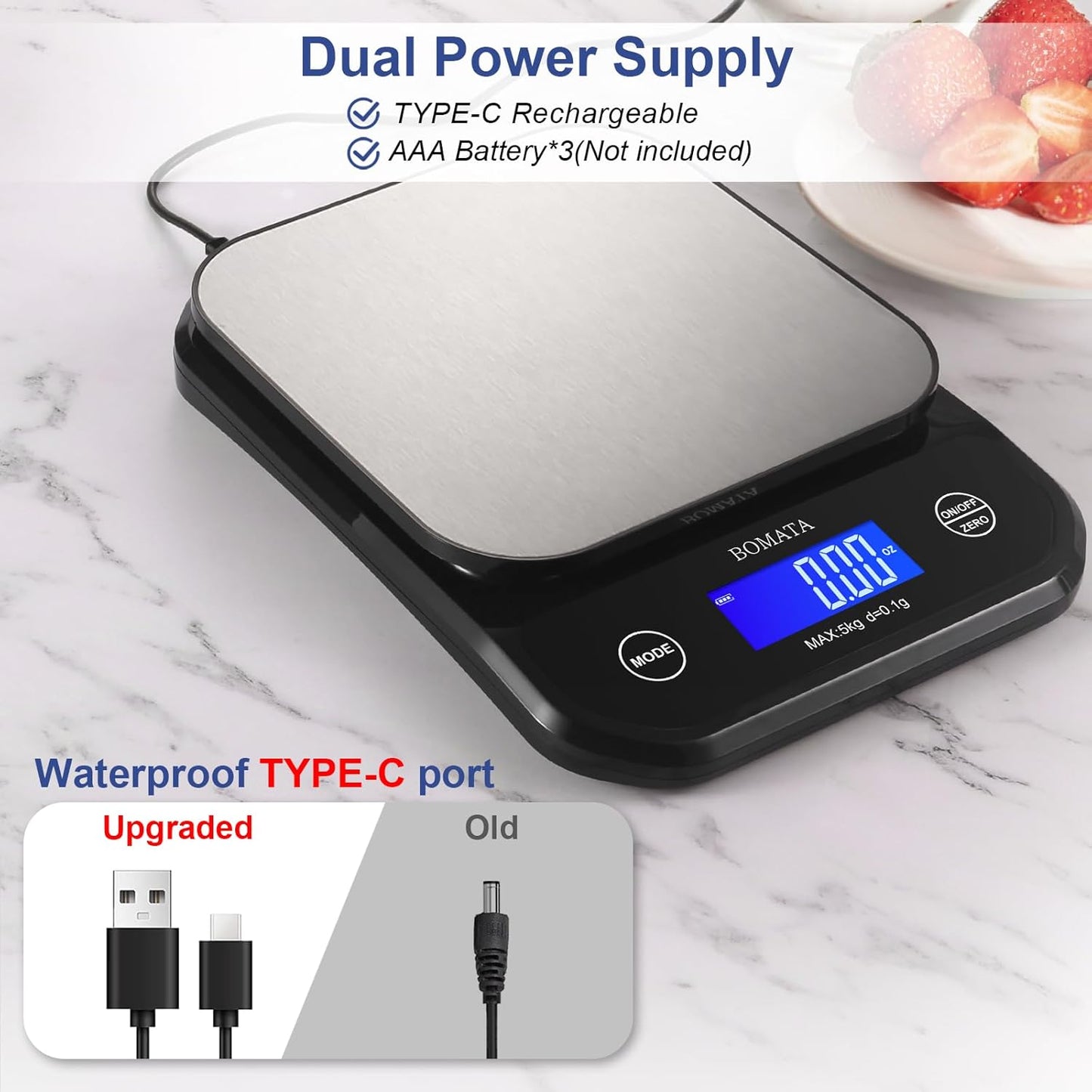 Digital Kitchen Scale – Waterproof, Rechargeable, High Precision