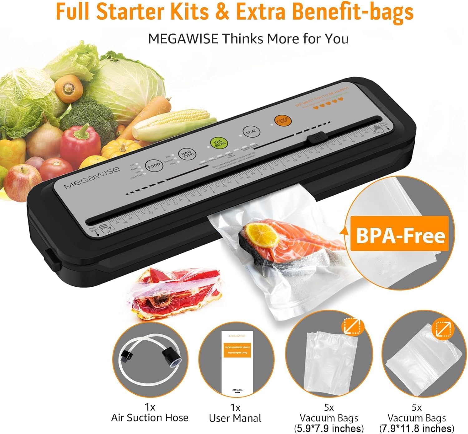 Vacuum Sealer Machine – One-Touch, 10 Bags, Compact Design