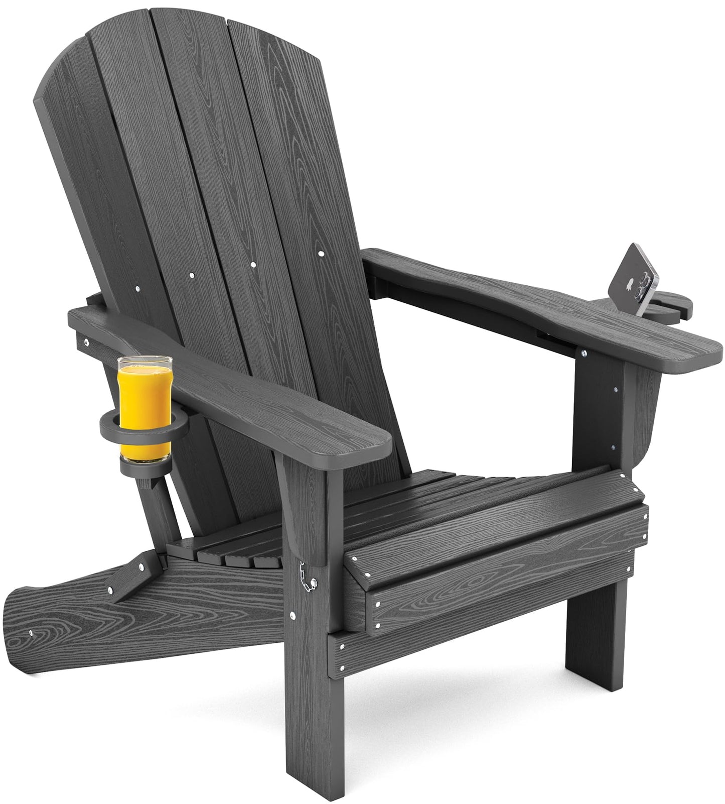 Folding Adirondack Chair – Weatherproof HDPE, Wood-Look