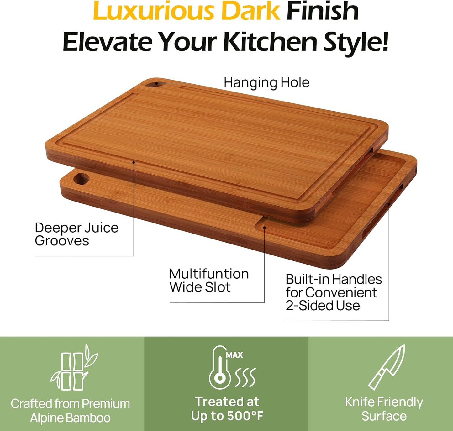 Bamboo Cutting Board – Juice Grooves & Handles, Multipurpose