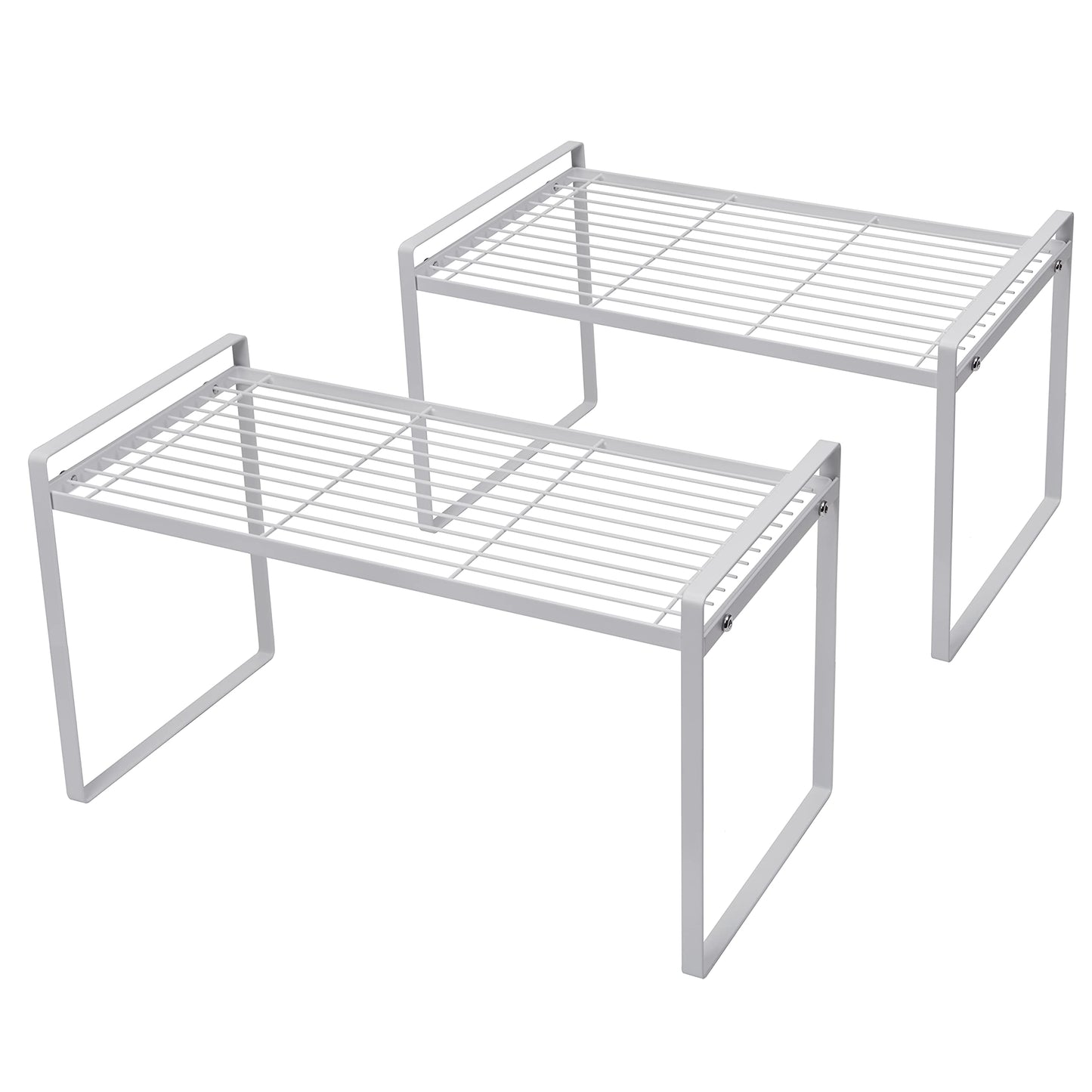 Stackable Shelf Organizers – 2-Pack Cabinet Counter Racks, White