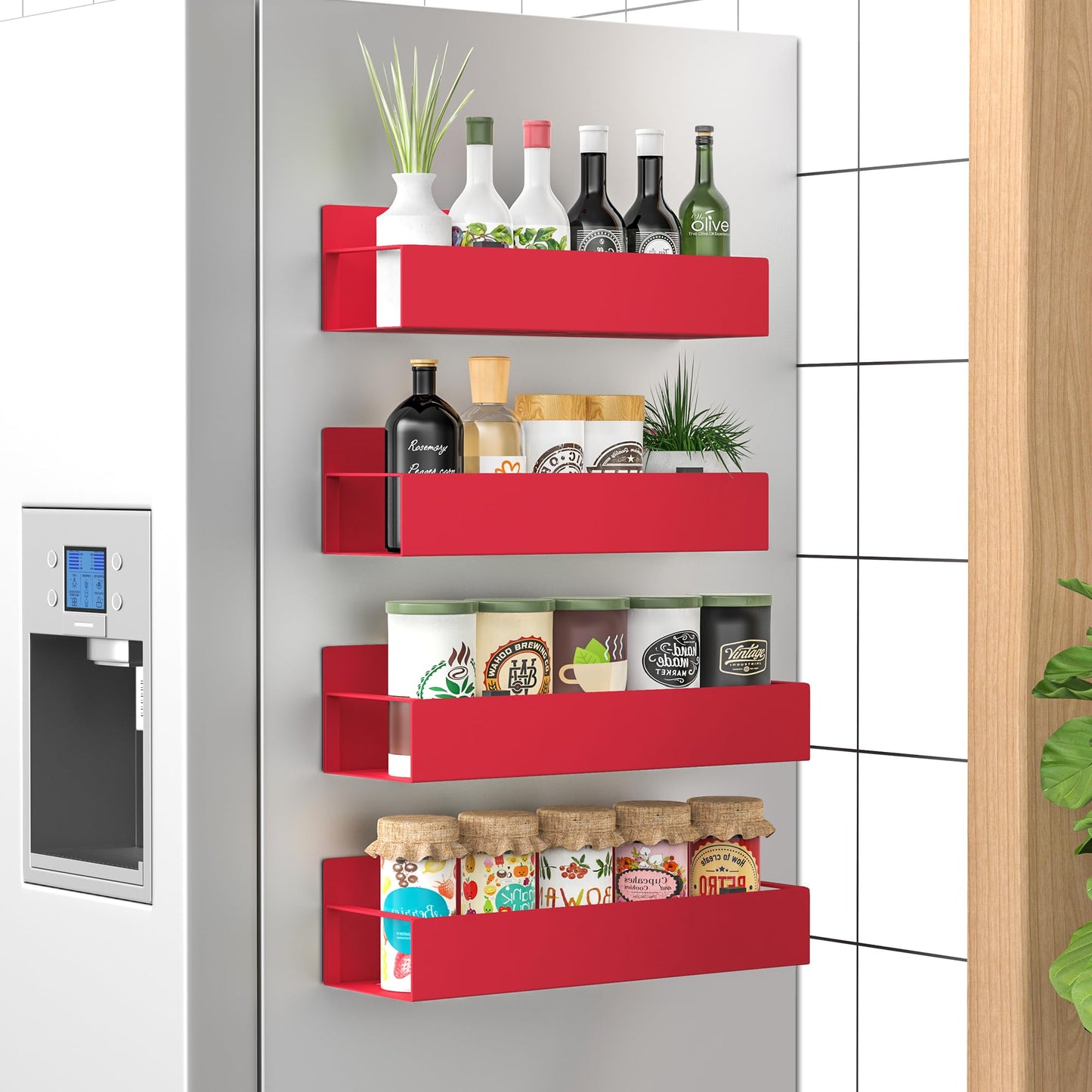 Magnetic Spice Rack – 4-Pack Fridge and Oven Organizer Set, Black