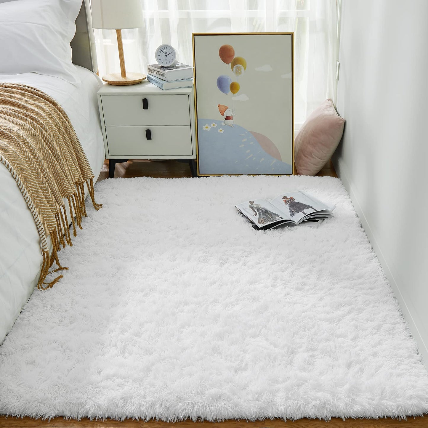 Fluffy Shag Rug – 4x6 Grey Carpet for Bedroom, Living Room, Dorm