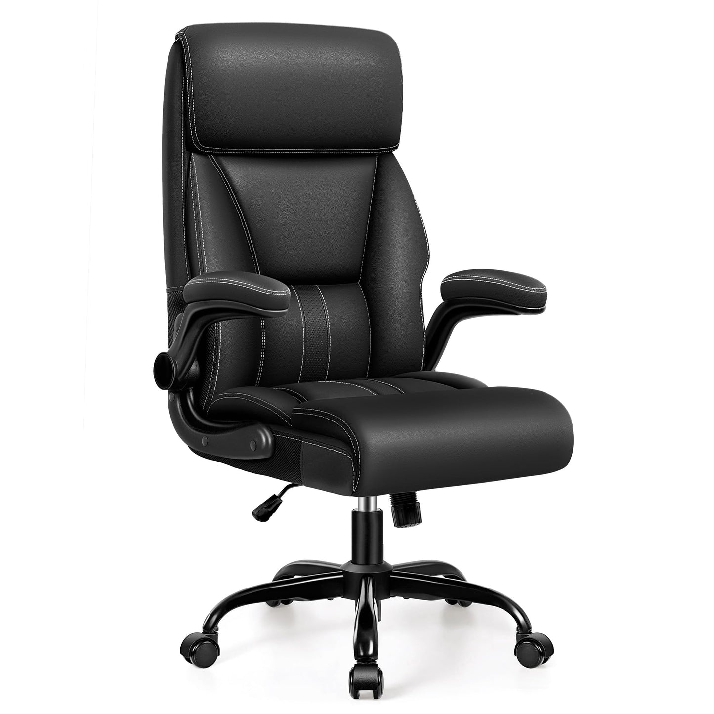 Executive Office Chair – Leather, Flip-Up Arms, Swivel, Brown