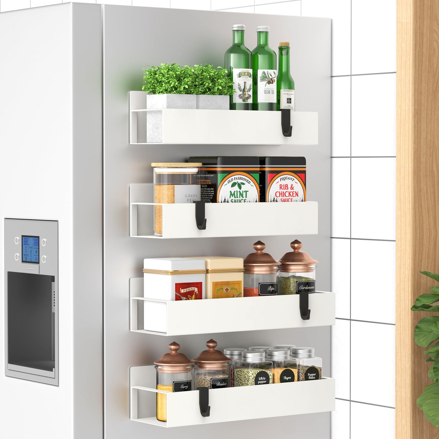 Magnetic Spice Rack – 4-Pack Fridge and Oven Organizer Set, Black