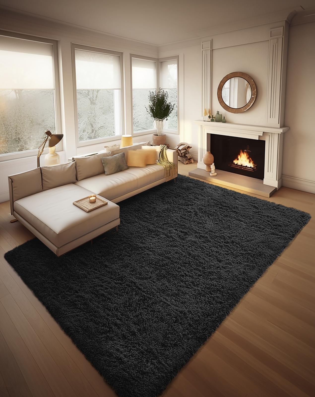 Fluffy Shag Rug – 4x6 Grey Carpet for Bedroom, Living Room, Dorm