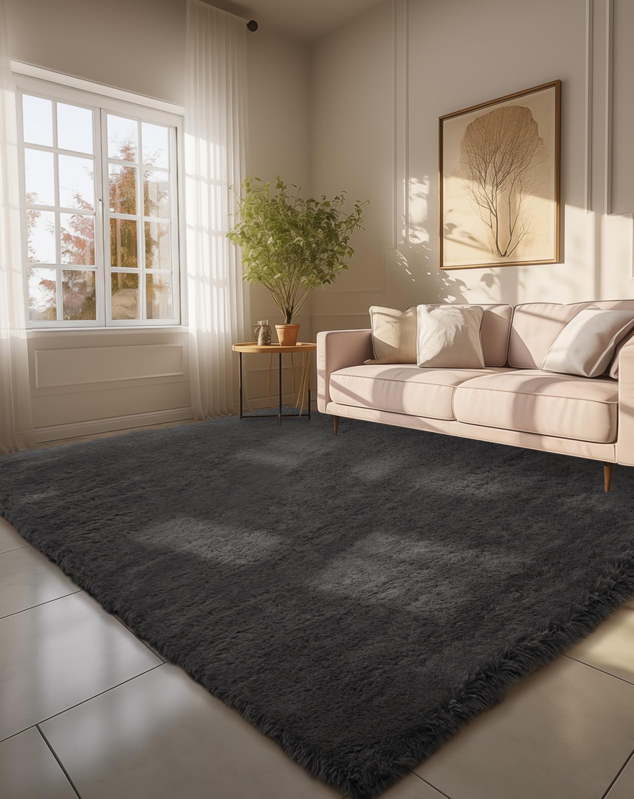 Fluffy Shag Rug – 4x6 Grey Carpet for Bedroom, Living Room, Dorm