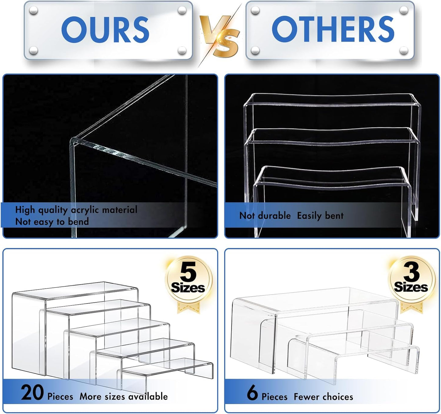 Acrylic Display Risers – 20PCS Clear Stand Set for Decor & Showcase