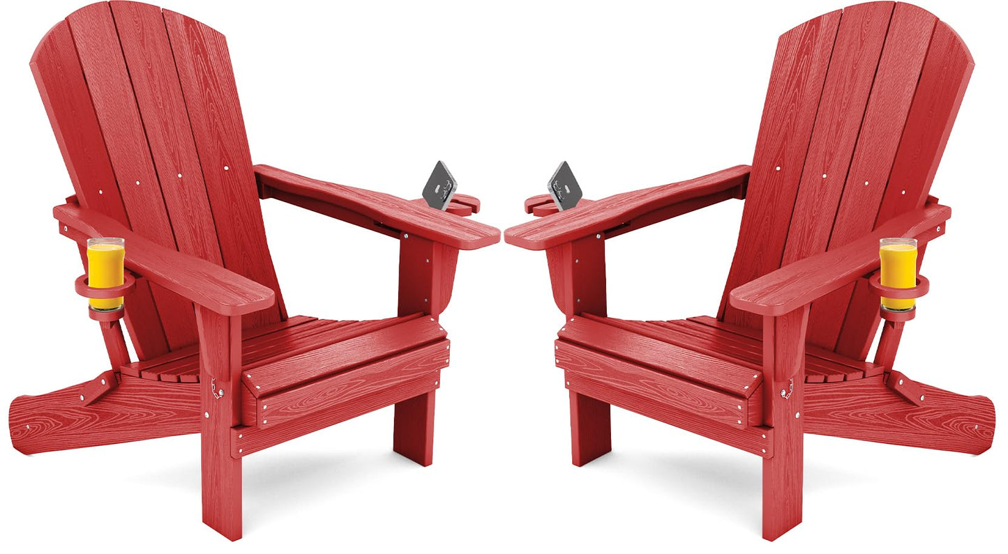 Folding Adirondack Chair – Weatherproof HDPE, Wood-Look