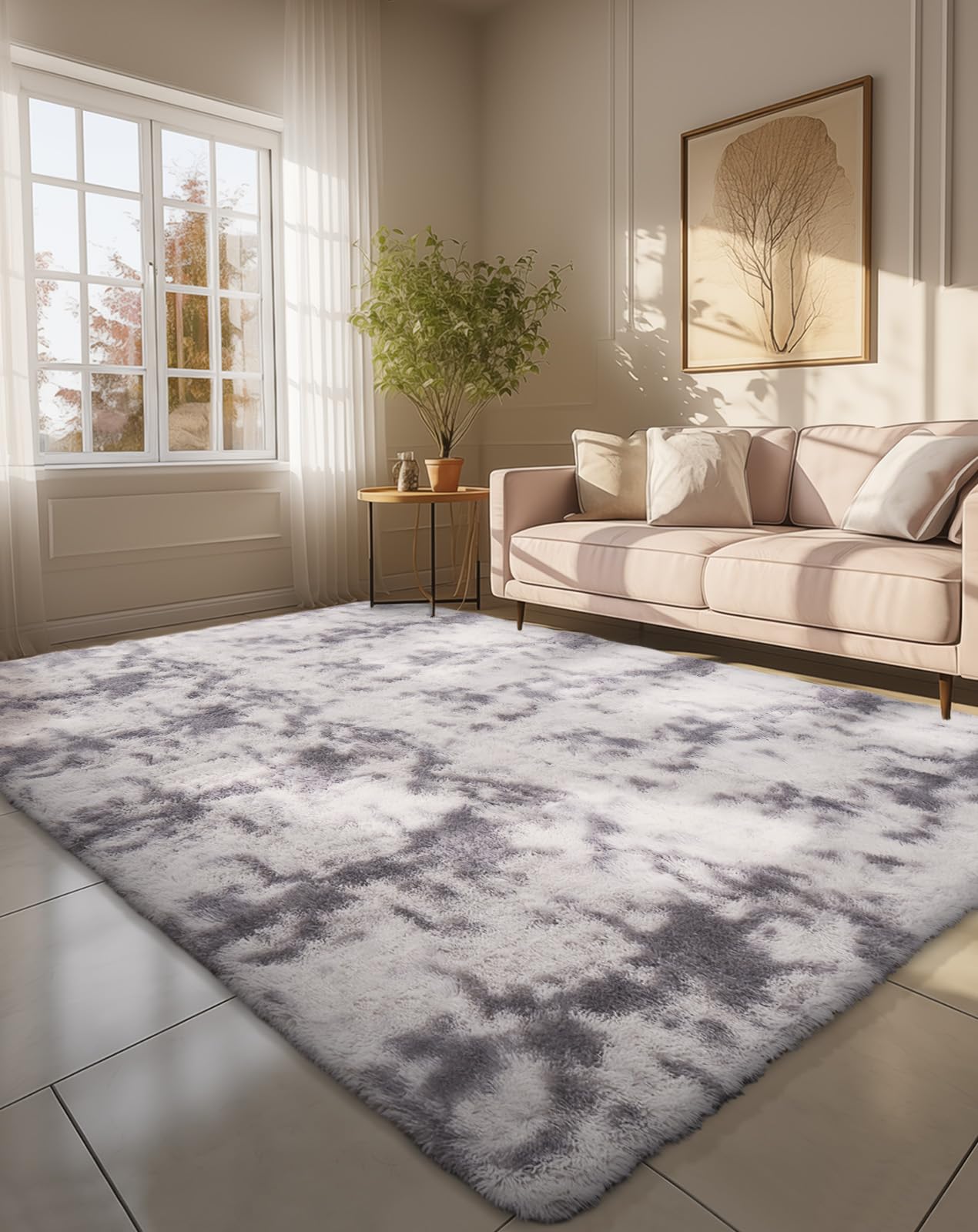 Fluffy Shag Rug – 4x6 Grey Carpet for Bedroom, Living Room, Dorm