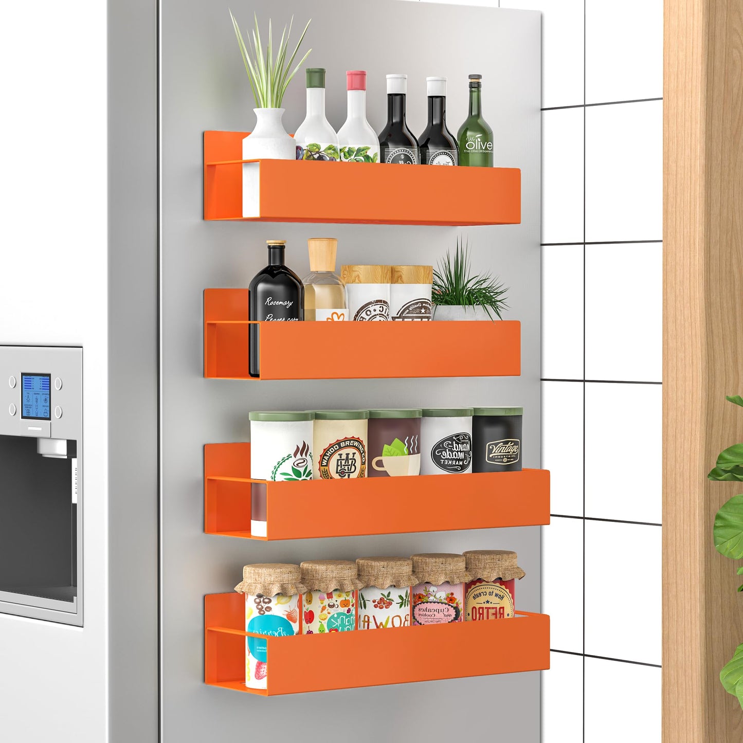 Magnetic Spice Rack – 4-Pack Fridge and Oven Organizer Set, Black