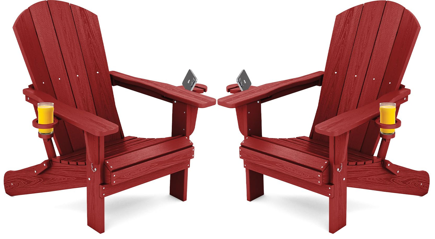 Folding Adirondack Chair – Weatherproof HDPE, Wood-Look
