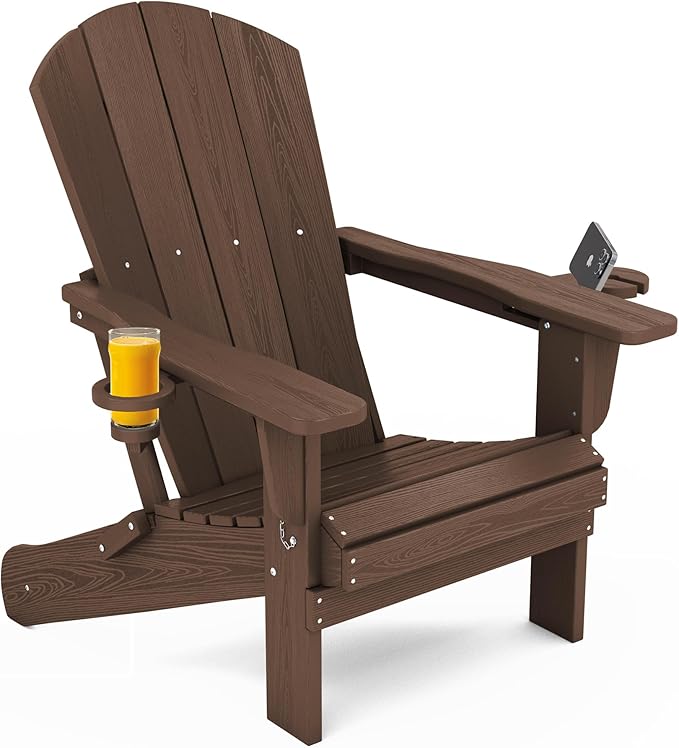 Folding Adirondack Chair – Weatherproof HDPE, Wood-Look