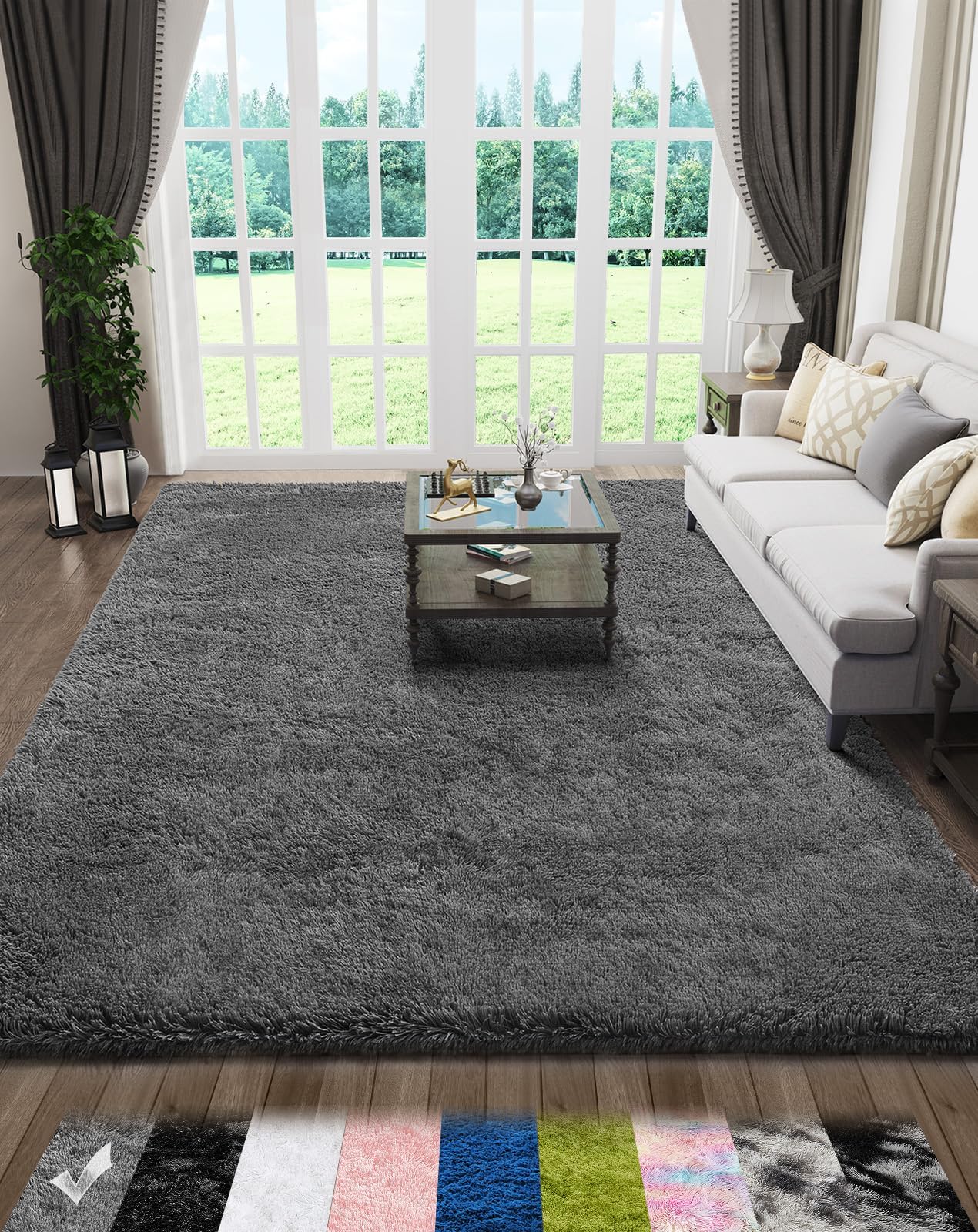 Fluffy Shag Rug – 4x6 Grey Carpet for Bedroom, Living Room, Dorm