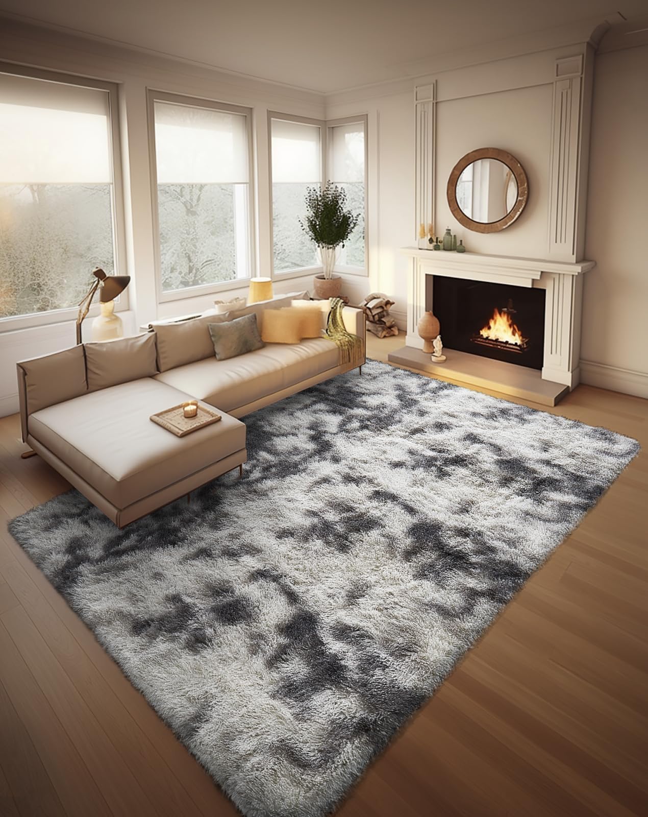 Fluffy Shag Rug – 4x6 Grey Carpet for Bedroom, Living Room, Dorm