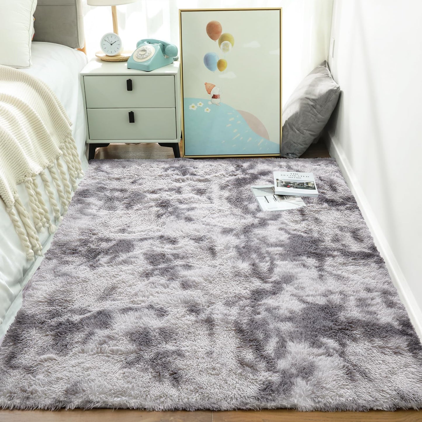 Fluffy Shag Rug – 4x6 Grey Carpet for Bedroom, Living Room, Dorm