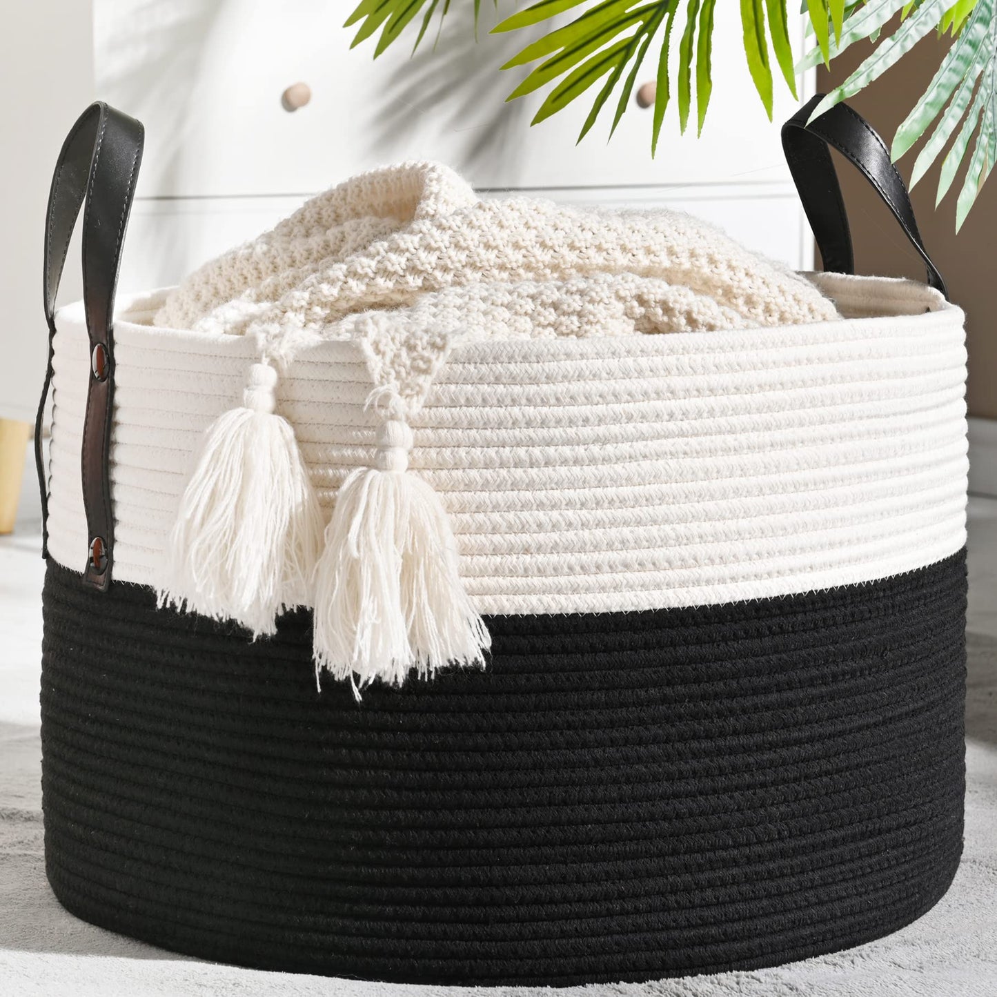 Woven Blanket Basket – 20"x13" Cotton Rope, Storage for Pillows or Toys