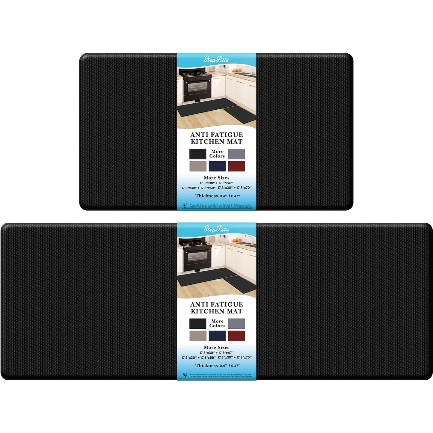 Kitchen Mats – 2PCS Anti-Fatigue Cushioned Rugs for Floor, Black