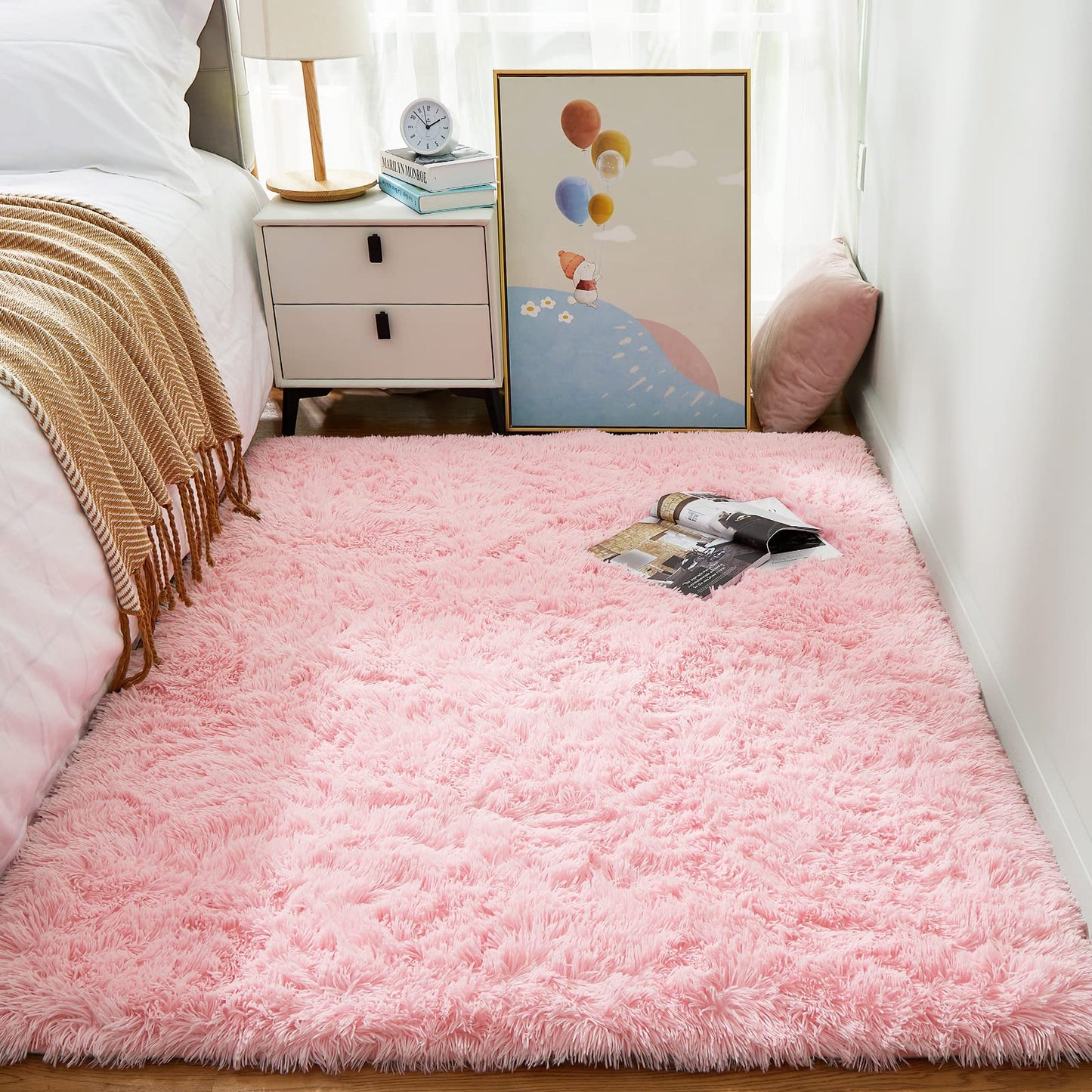 Fluffy Shag Rug – 4x6 Grey Carpet for Bedroom, Living Room, Dorm