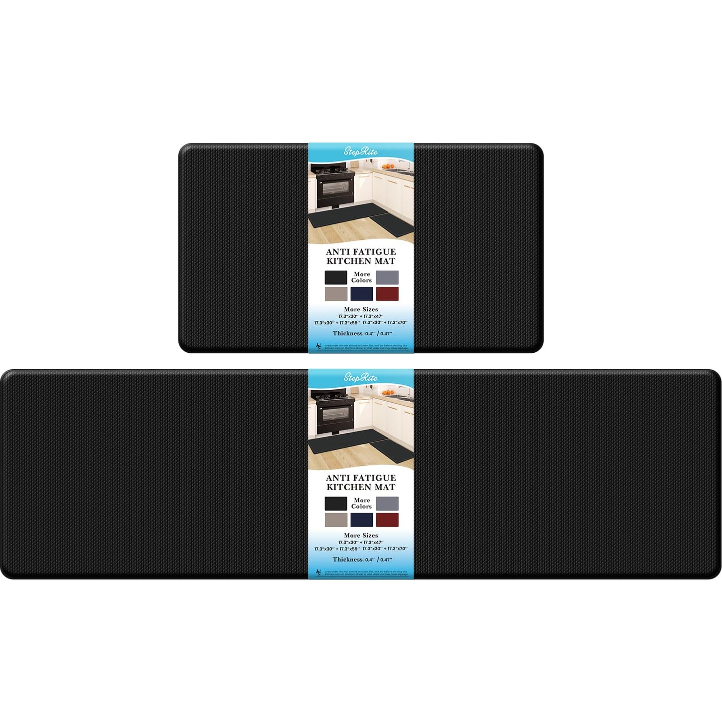 Kitchen Mats – 2PCS Anti-Fatigue Cushioned Rugs for Floor, Black