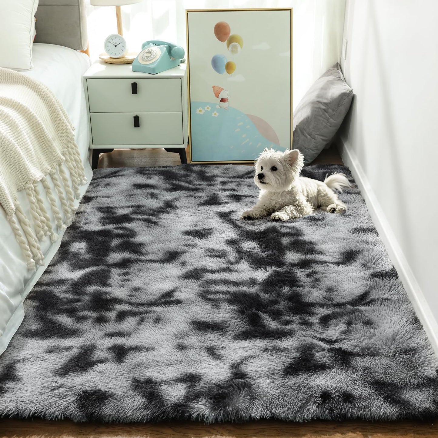 Fluffy Shag Rug – 4x6 Grey Carpet for Bedroom, Living Room, Dorm