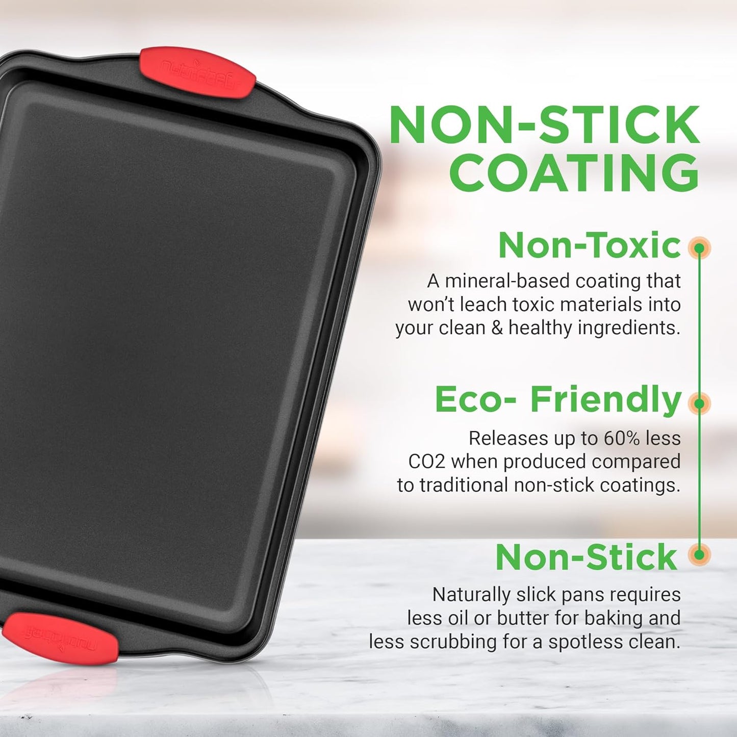 Nonstick Baking Pans – 3-Piece Oven Set with Silicone Handles