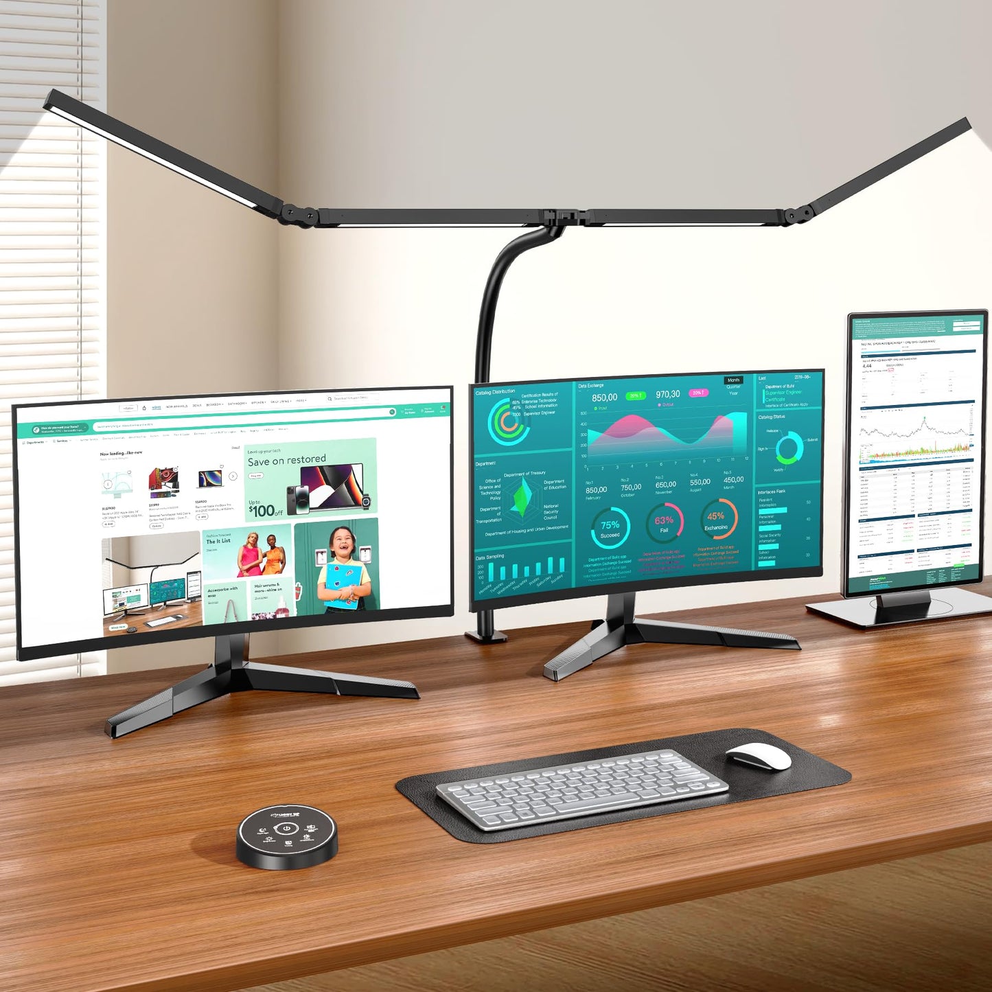 Architect Desk Lamp – Dual Monitor Light, Clamp Mount, 24W