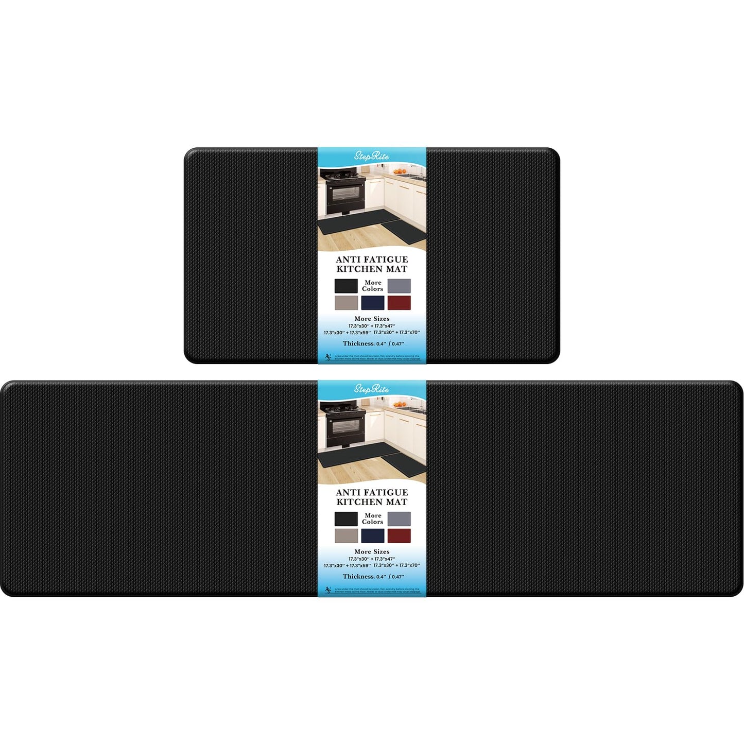 Kitchen Mats – 2PCS Anti-Fatigue Cushioned Rugs for Floor, Black