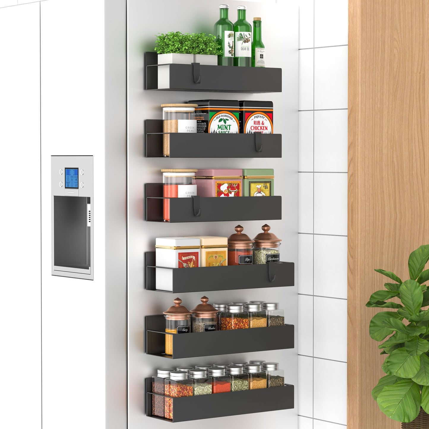 Magnetic Spice Rack – 4-Pack Fridge and Oven Organizer Set, Black