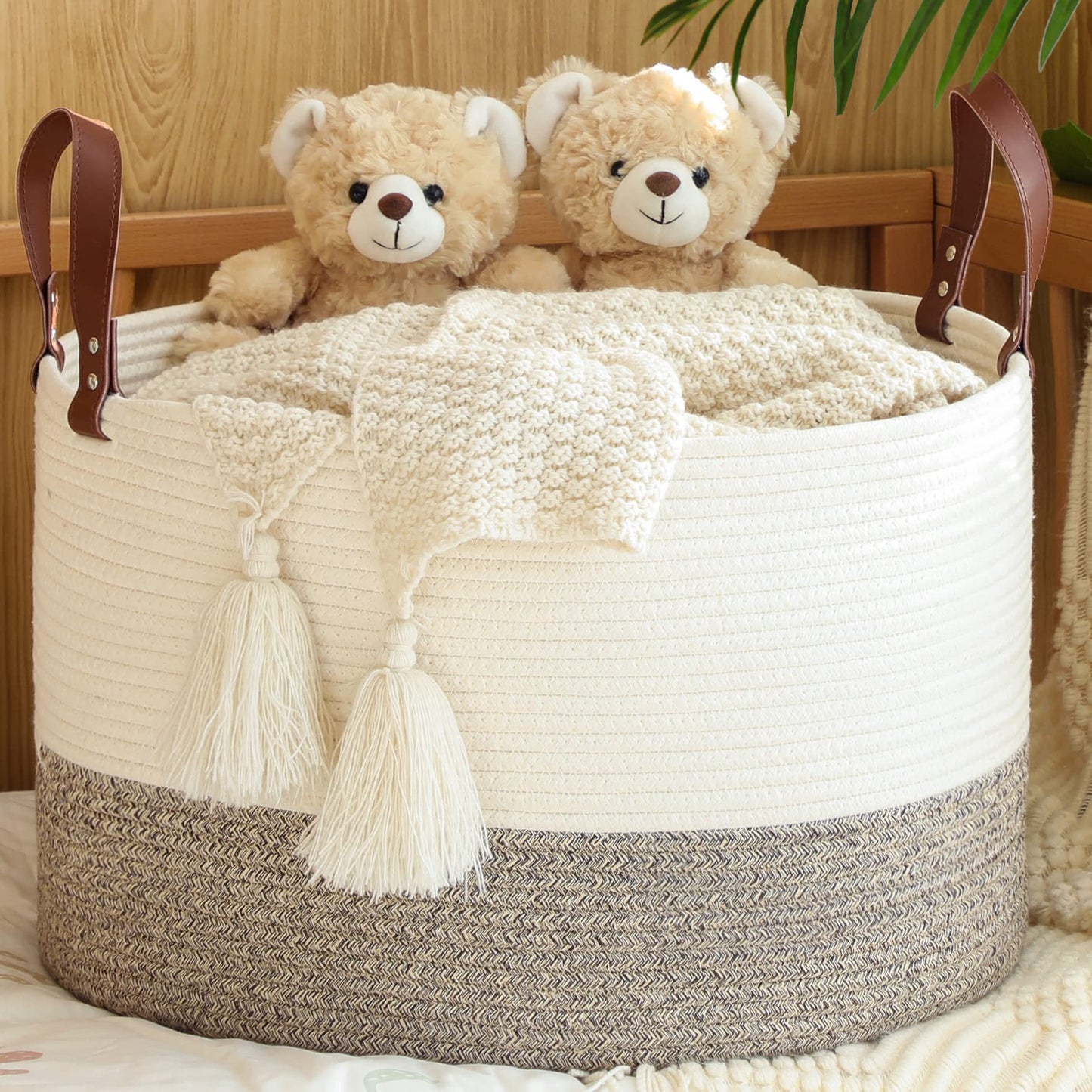 Woven Blanket Basket – 20"x13" Cotton Rope, Storage for Pillows or Toys