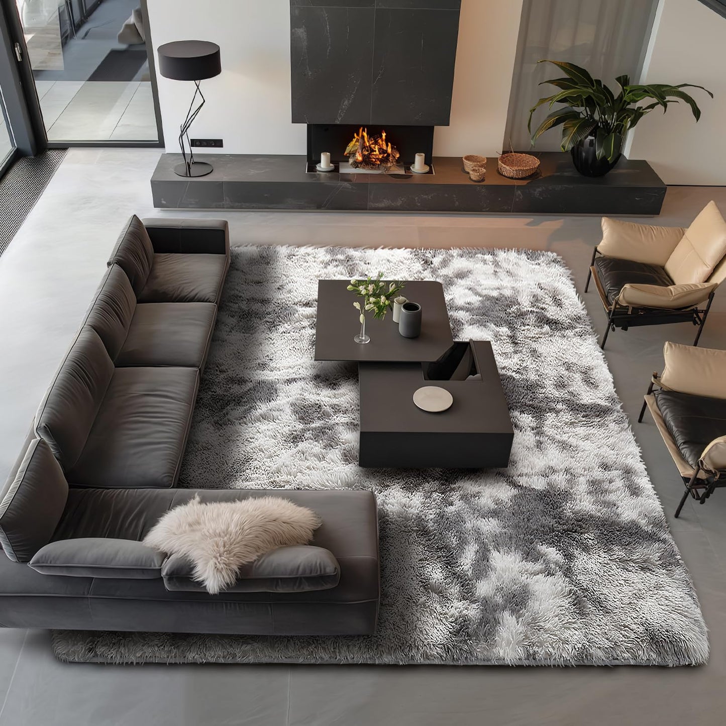 Fluffy Shag Rug – 4x6 Grey Carpet for Bedroom, Living Room, Dorm