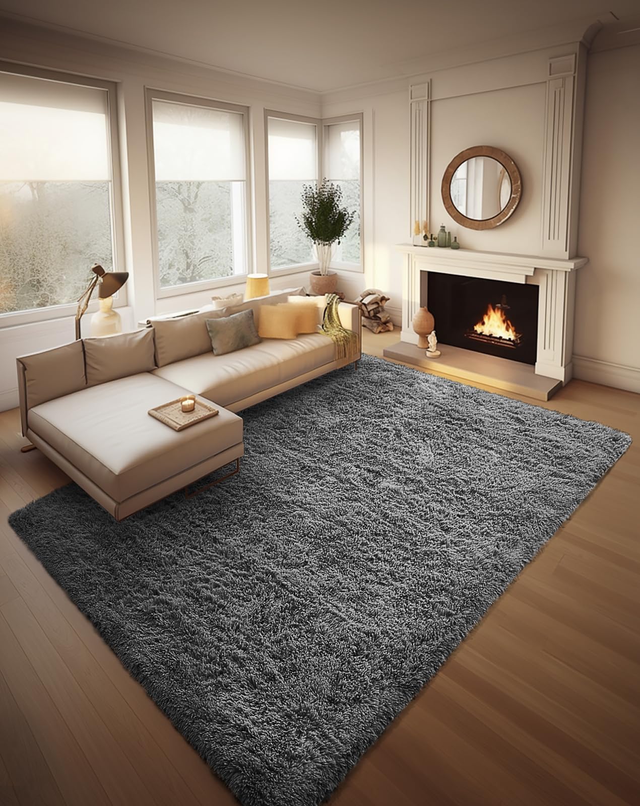 Fluffy Shag Rug – 4x6 Grey Carpet for Bedroom, Living Room, Dorm