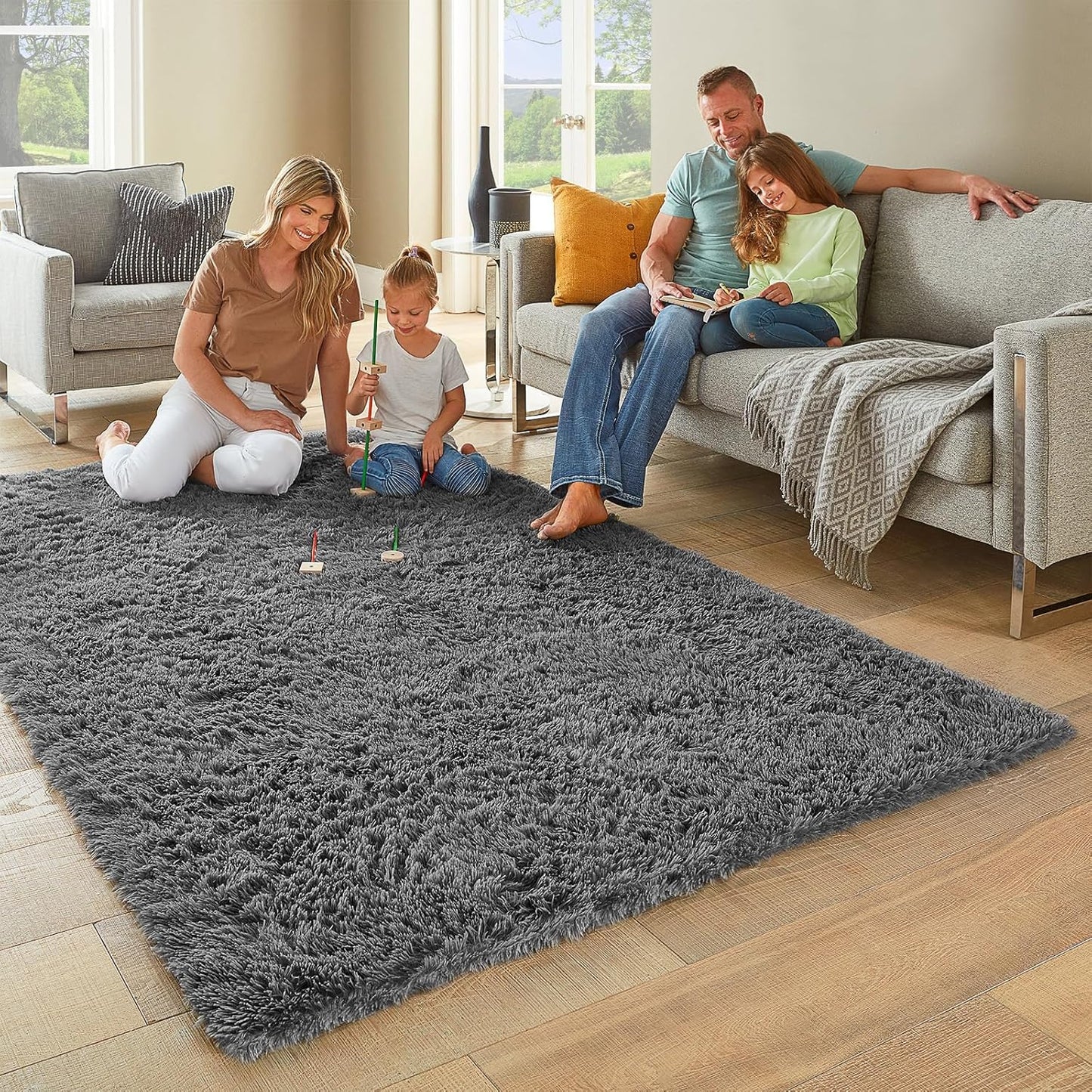 Fluffy Shag Rug – 4x6 Grey Carpet for Bedroom, Living Room, Dorm
