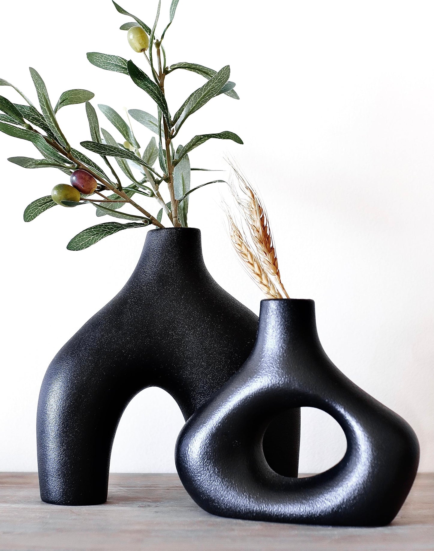 Donut Vase Set – 2 White Ceramic Modern Vases, Minimalist Decor
