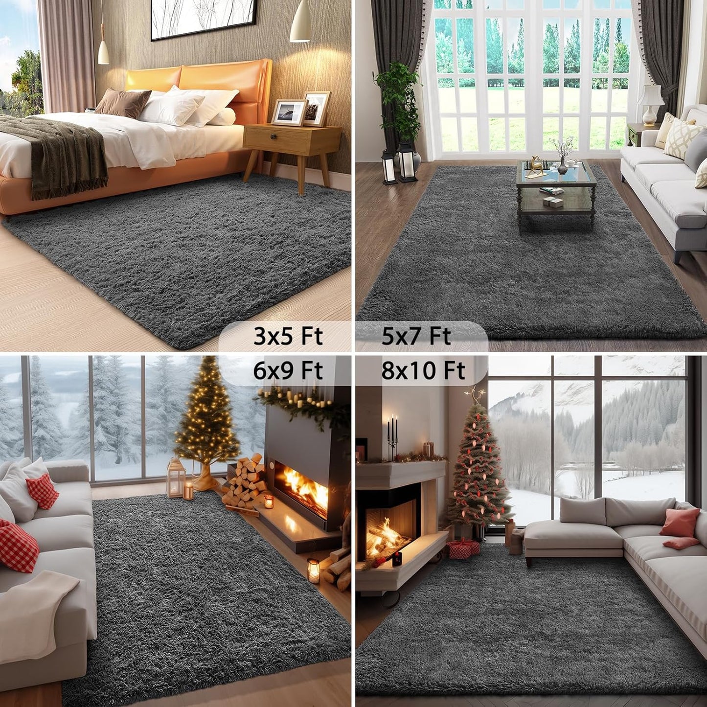 Fluffy Shag Rug – 4x6 Grey Carpet for Bedroom, Living Room, Dorm