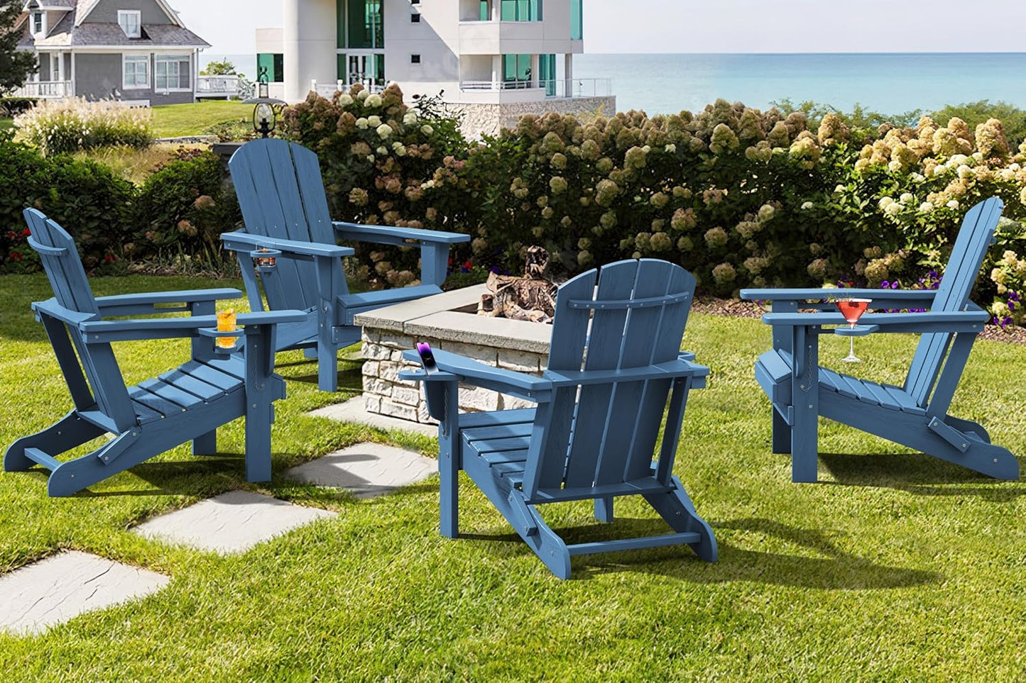 Folding Adirondack Chair – Weatherproof HDPE, Wood-Look
