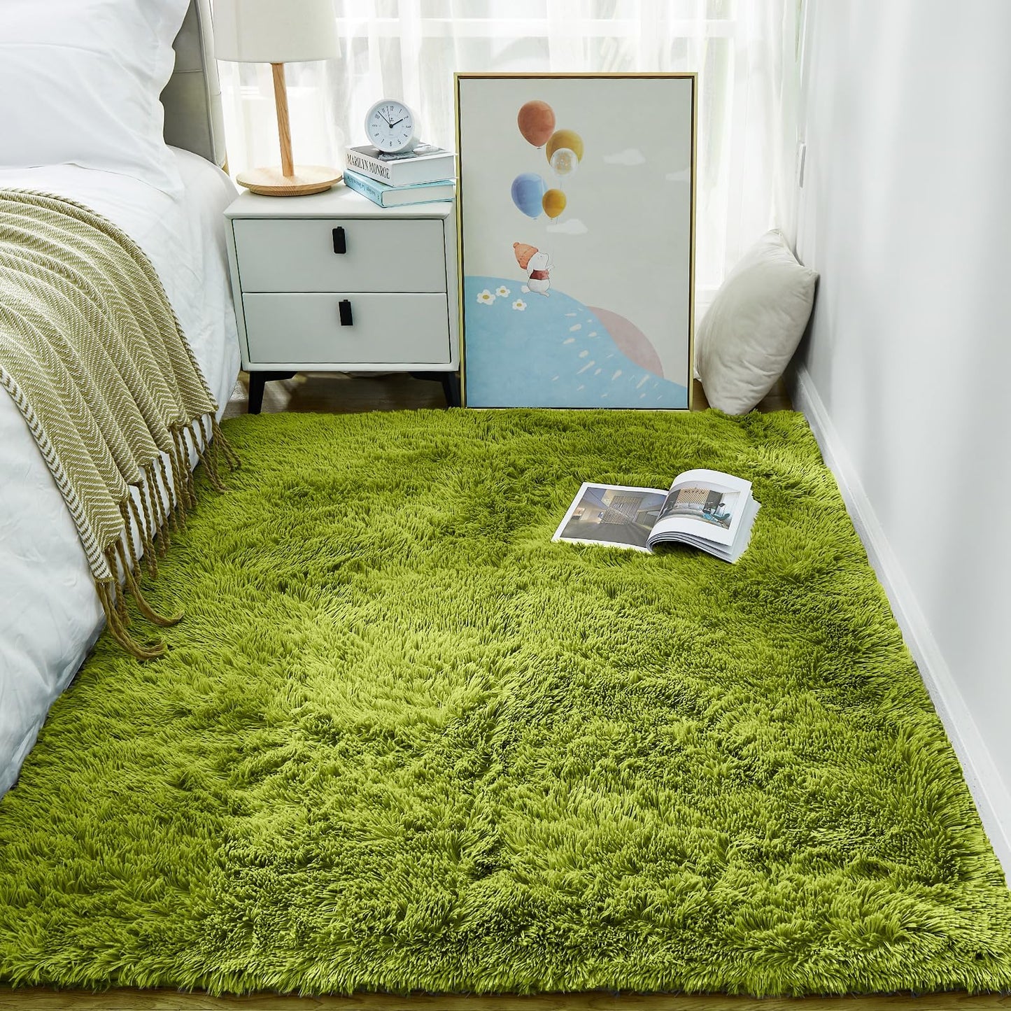 Fluffy Shag Rug – 4x6 Grey Carpet for Bedroom, Living Room, Dorm