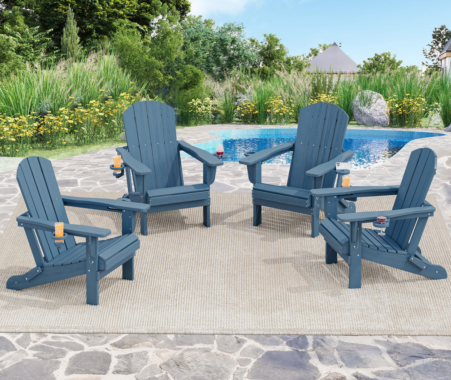 Folding Adirondack Chair – Weatherproof HDPE, Wood-Look